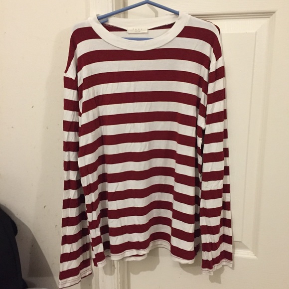 Mixxmix Korea red & white striped long sleeve tee - Picture 1 of 8